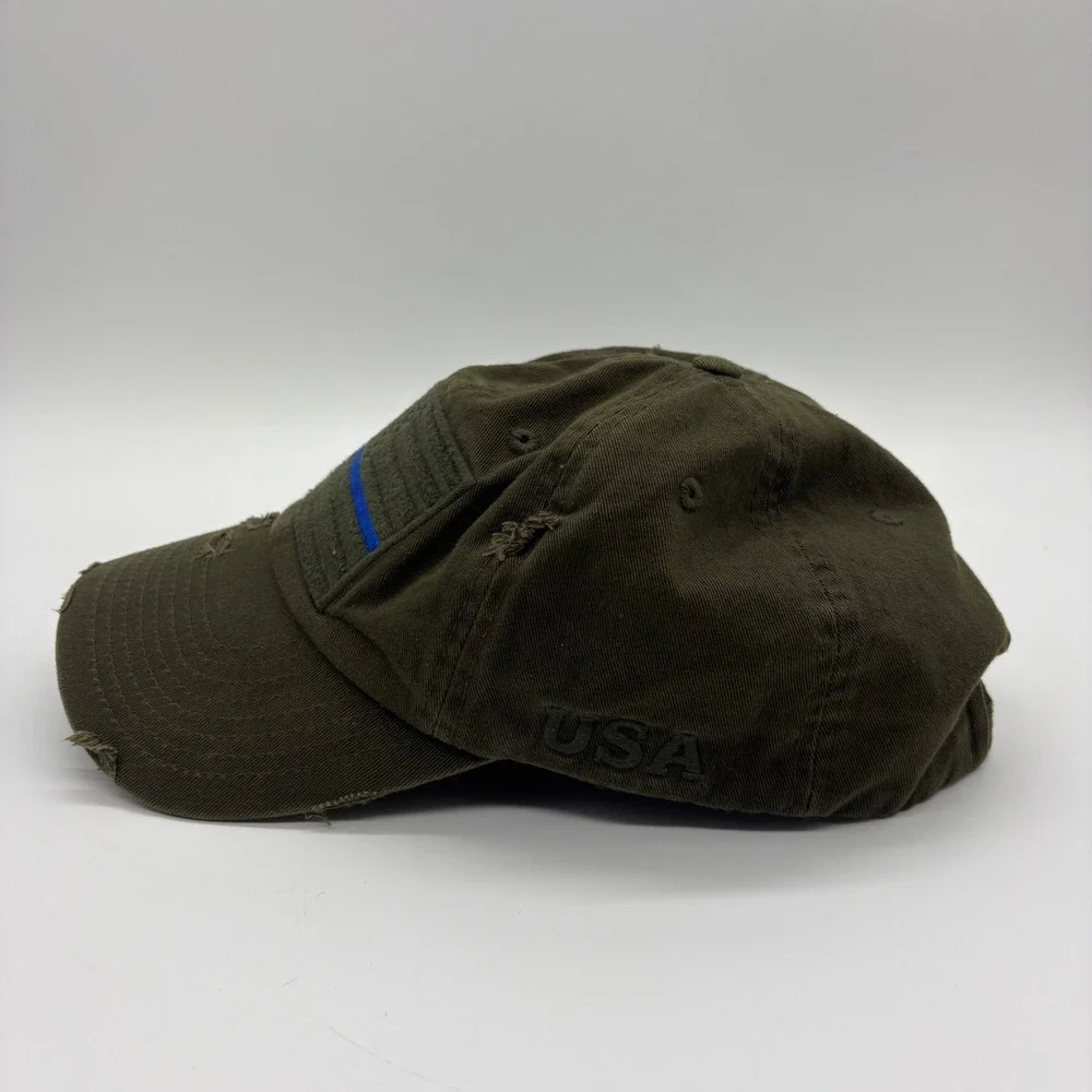 KBETHOS Vintage Men Olive Green Thin Blue Line American Flag Distressed Hat Cap